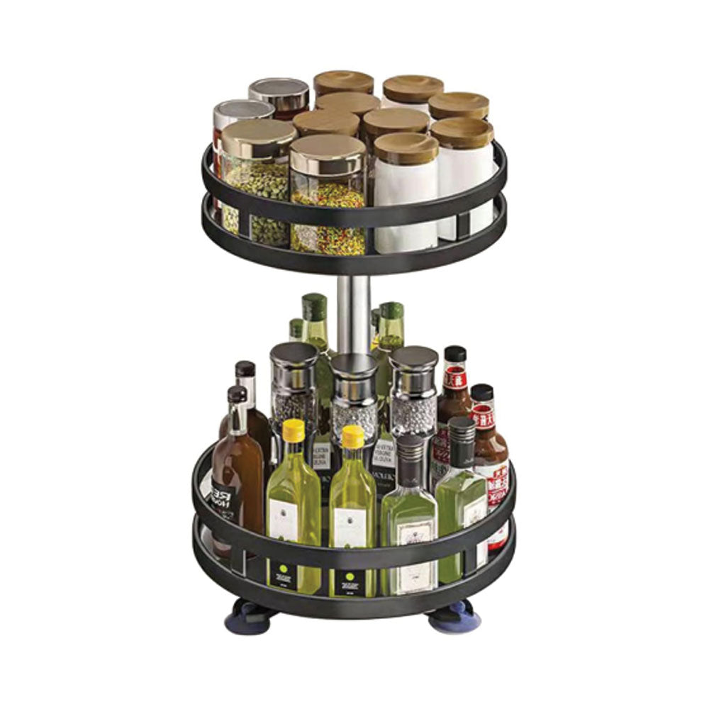 Alexin 360° Rotating Spice Rack Organiser/Multifunctional Spice Rack/Table Top Storage Rack/Non-Slip Spice Holder Organizer for Kitchen/Living Room- Black (2-Tier, Round)