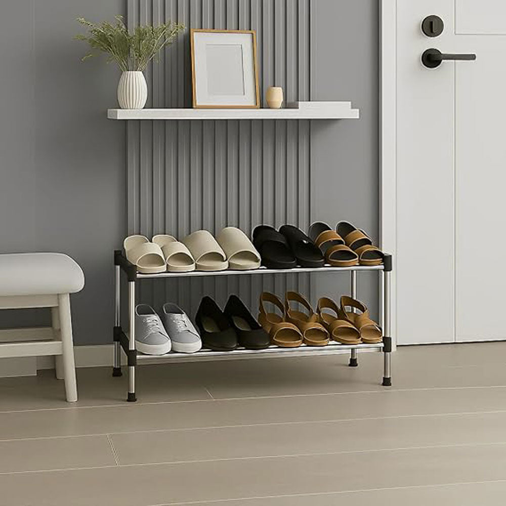 Alexin  Tier Stainless Steel Shoes Rack for Home/Shoe Stand/Rust-Proof & Sturdy Shoe Organizer for Entryway/Footwear Organizer/Books/Newspaper/Plants (Black & Silver)
