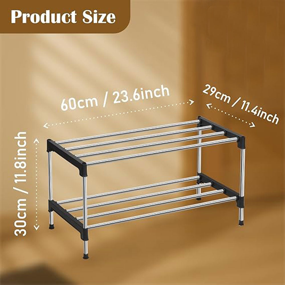 Alexin  Tier Stainless Steel Shoes Rack for Home/Shoe Stand/Rust-Proof & Sturdy Shoe Organizer for Entryway/Footwear Organizer/Books/Newspaper/Plants (Black & Silver)