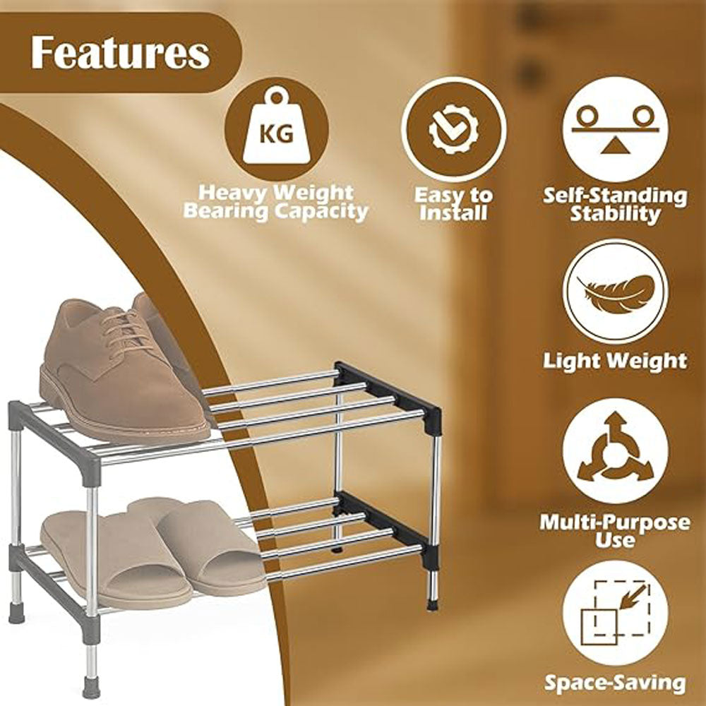 Alexin  Tier Stainless Steel Shoes Rack for Home/Shoe Stand/Rust-Proof & Sturdy Shoe Organizer for Entryway/Footwear Organizer/Books/Newspaper/Plants (Black & Silver)