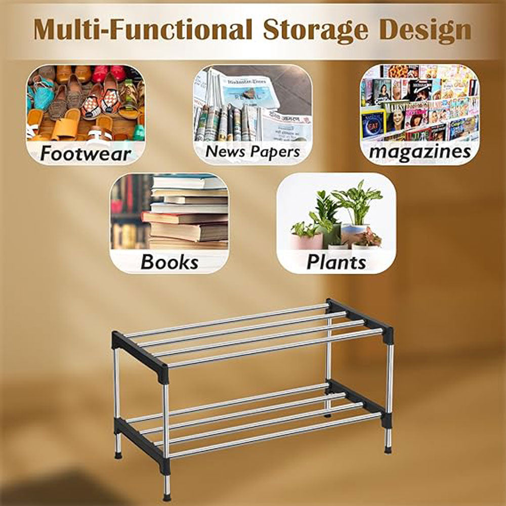 Alexin  Tier Stainless Steel Shoes Rack for Home/Shoe Stand/Rust-Proof & Sturdy Shoe Organizer for Entryway/Footwear Organizer/Books/Newspaper/Plants (Black & Silver)