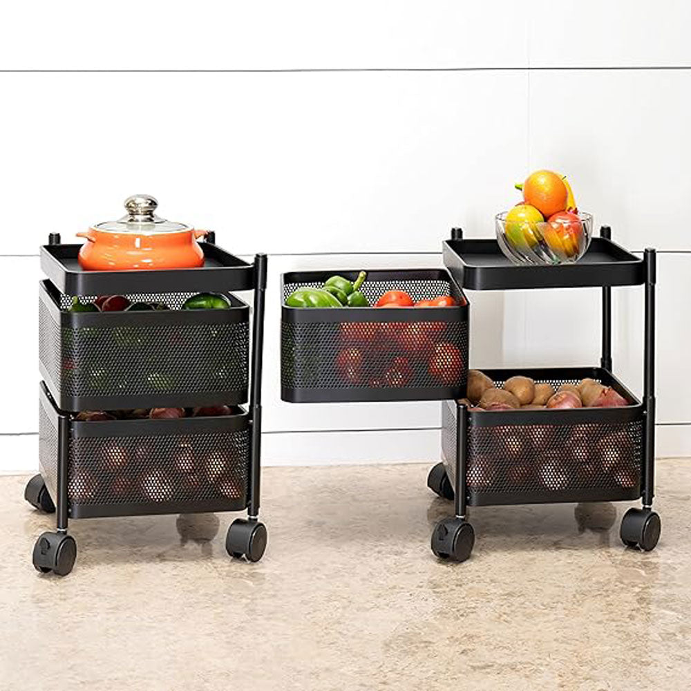 Alexin 2 Tier Kitchen Trolley With Wheels/Kitchen Organizer Items and Storage Solutions for Bed room/beauty parlor/bathroom/pantry/living room/study room/Store Your Kitchen Accessories Items(Square)
