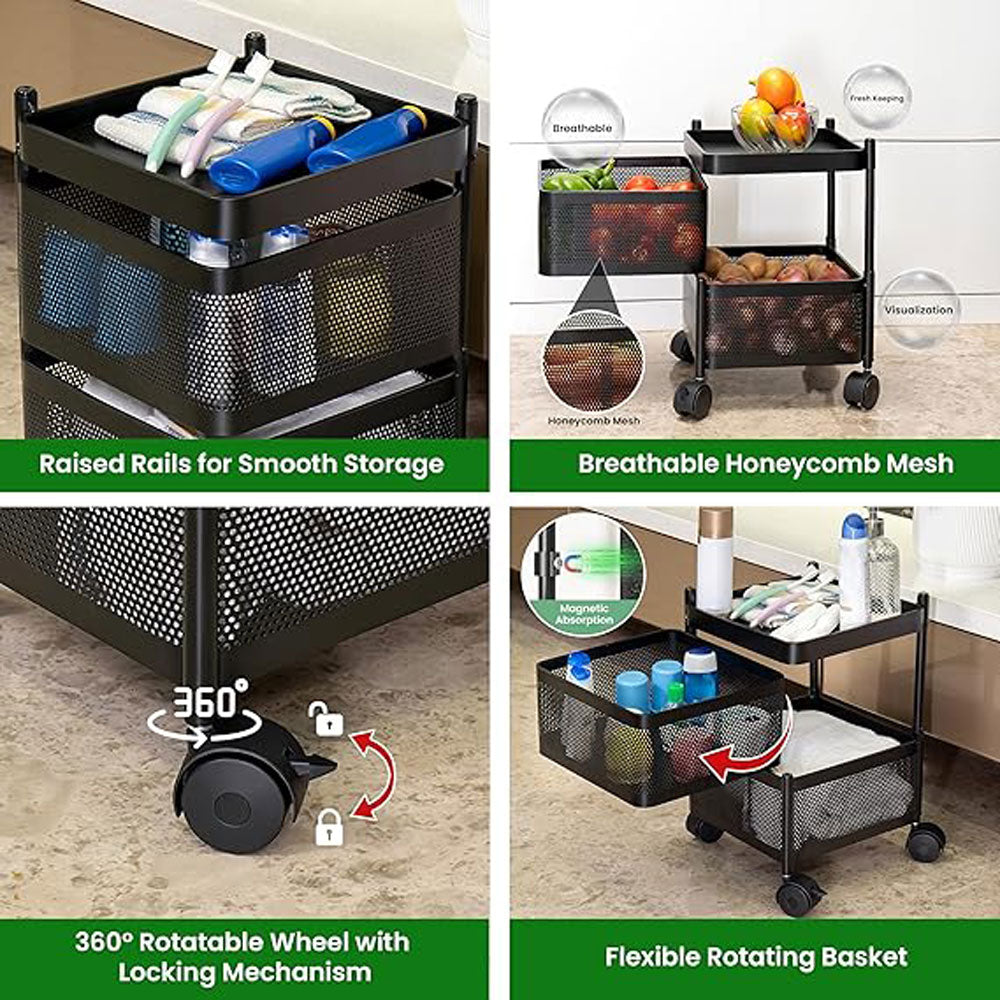 Alexin 2 Tier Kitchen Trolley With Wheels/Kitchen Organizer Items and Storage Solutions for Bed room/beauty parlor/bathroom/pantry/living room/study room/Store Your Kitchen Accessories Items(Square)