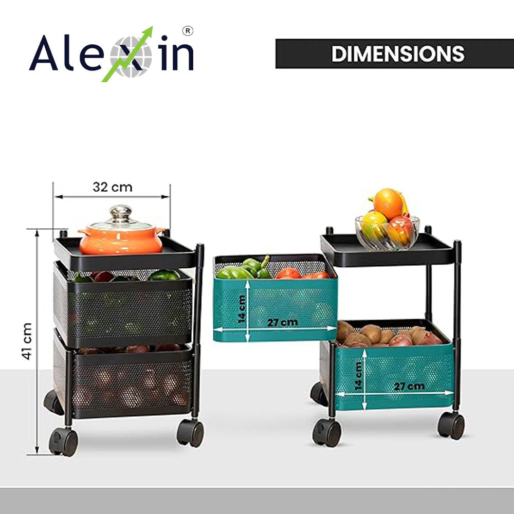 Alexin 2 Tier Kitchen Trolley With Wheels/Kitchen Organizer Items and Storage Solutions for Bed room/beauty parlor/bathroom/pantry/living room/study room/Store Your Kitchen Accessories Items(Square)