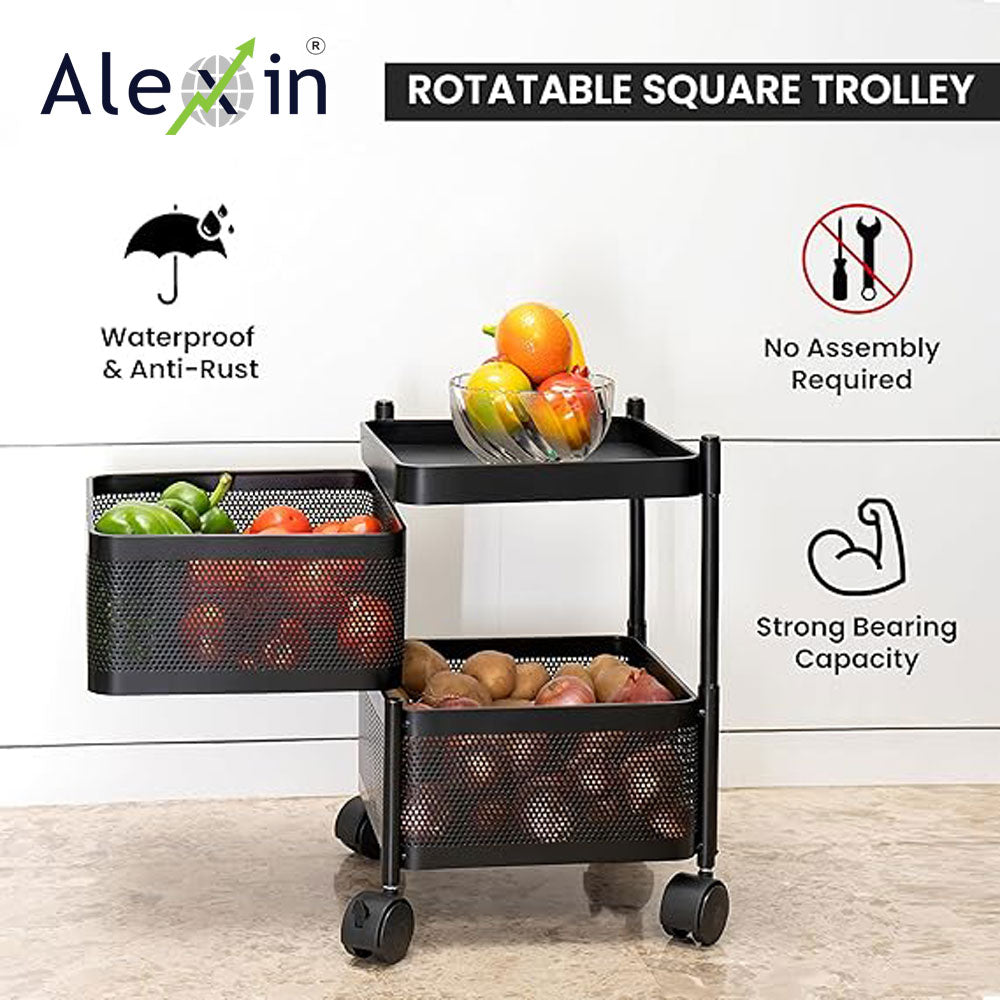 Alexin 2 Tier Kitchen Trolley With Wheels/Kitchen Organizer Items and Storage Solutions for Bed room/beauty parlor/bathroom/pantry/living room/study room/Store Your Kitchen Accessories Items(Square)