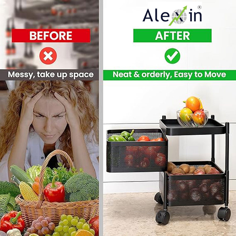 Alexin 2 Tier Kitchen Trolley With Wheels/Kitchen Organizer Items and Storage Solutions for Bed room/beauty parlor/bathroom/pantry/living room/study room/Store Your Kitchen Accessories Items(Square)