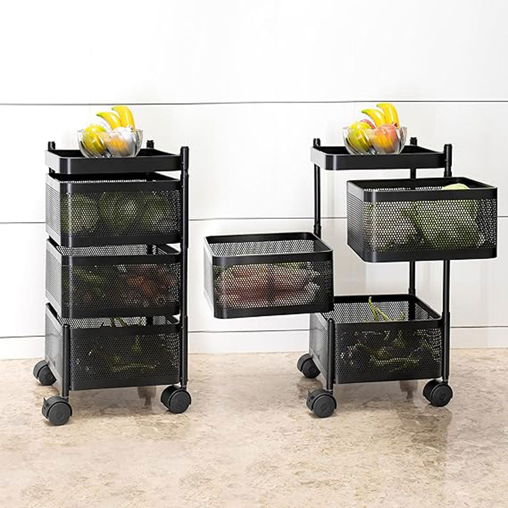Alexin  Metal 3 Tier Kitchen Trolley With Wheels/Kitchen Organizer Items & Storage Solutions For Bed Room/Beauty Parlor/Bathroom/Pantry/Living/Study Room/Store Your Kitchen Accessories(Square),Black