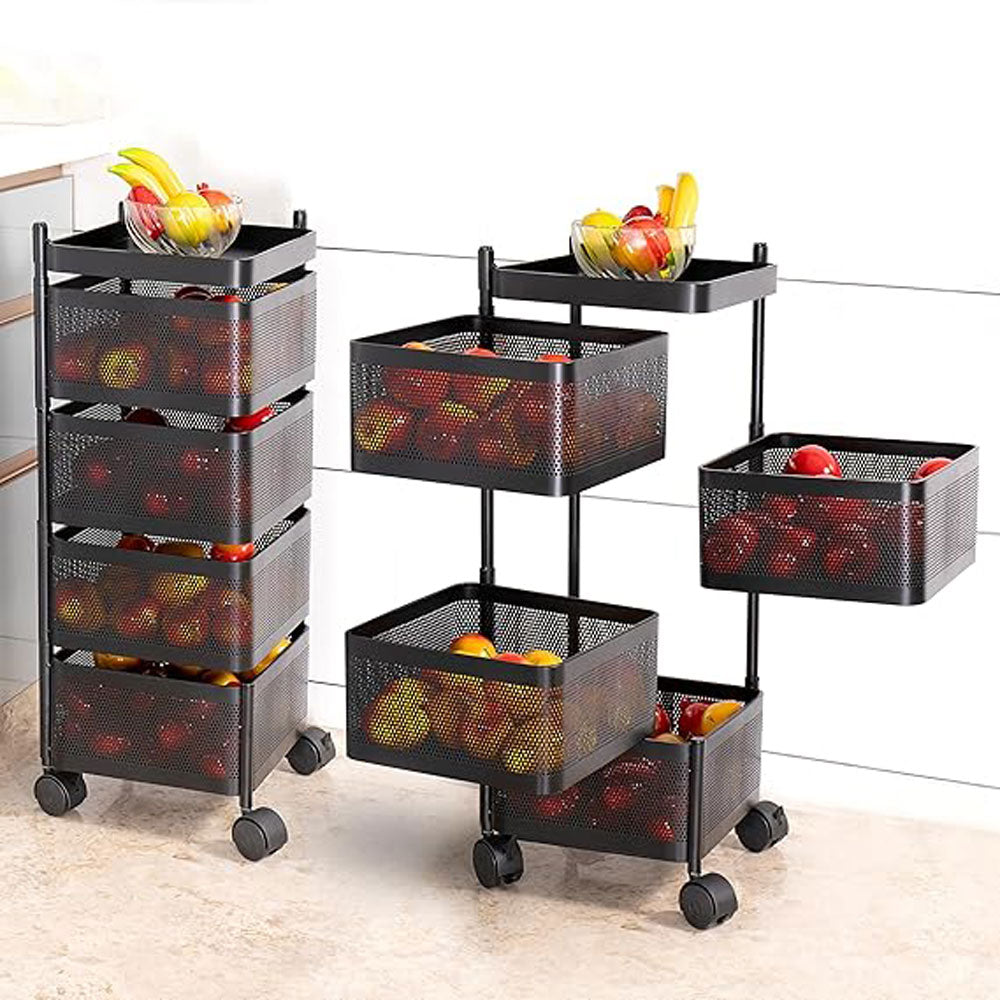 Alexin Metal 4 Tier Kitchen Trolley With Wheels/Organizer Items & Storage Solutions For Bed Room/Beauty Parlor/Bathroom/Pantry/Living/Study Room/Store Your Kitchen Accessories Items(Square),Black