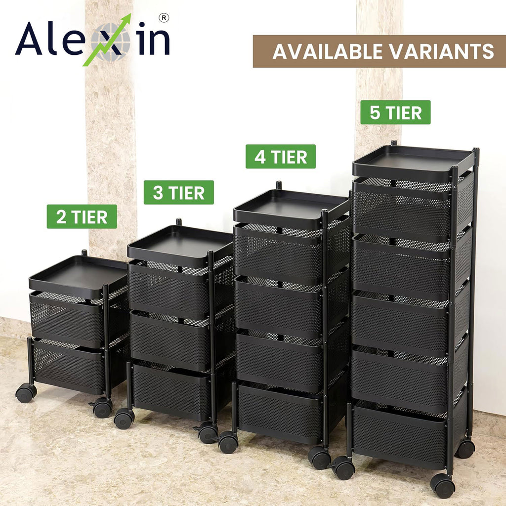 Alexin 2 Tier Kitchen Trolley With Wheels/Kitchen Organizer Items and Storage Solutions for Bed room/beauty parlor/bathroom/pantry/living room/study room/Store Your Kitchen Accessories Items(Square)