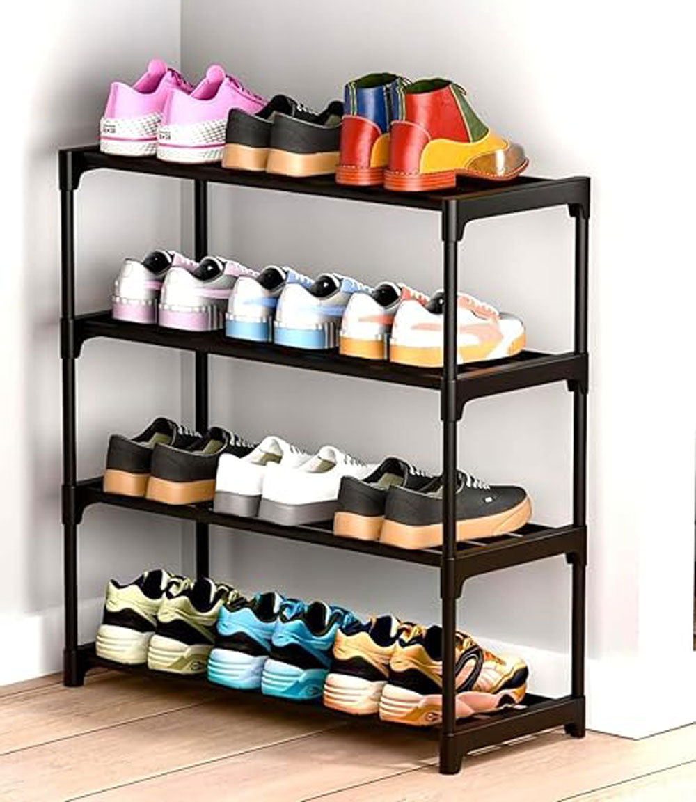 Alexin 4 Tier Shoe Rack with Shelf, Folding Shoe Rack for Bedroom, Living Room,Entryway, Black,Footwear Stand for Home, Shoe Rack Plastic Home Furniture