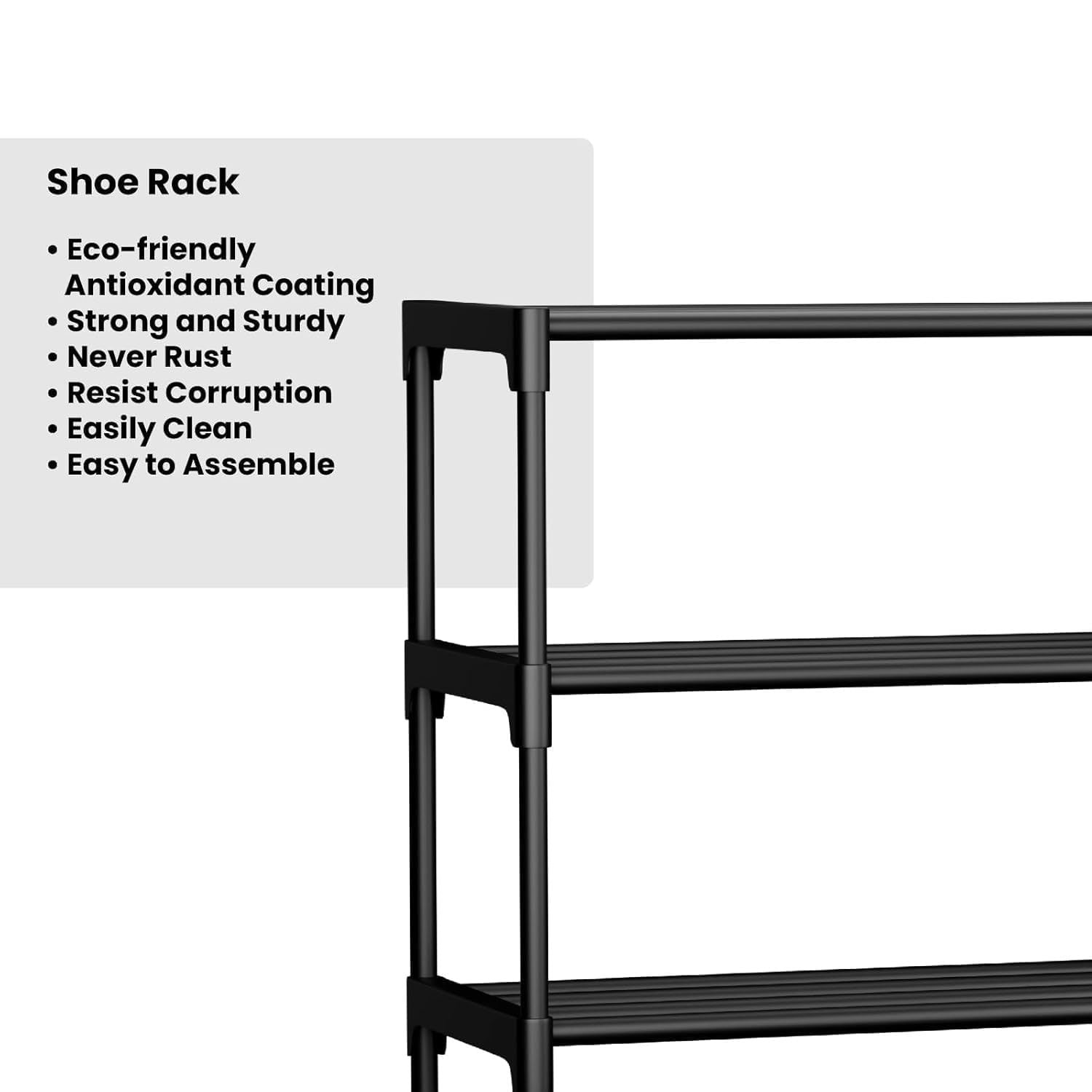 Alexin 4 Tier Shoe Rack with Shelf, Folding Shoe Rack for Bedroom, Living Room,Entryway, Black,Footwear Stand for Home, Shoe Rack Plastic Home Furniture