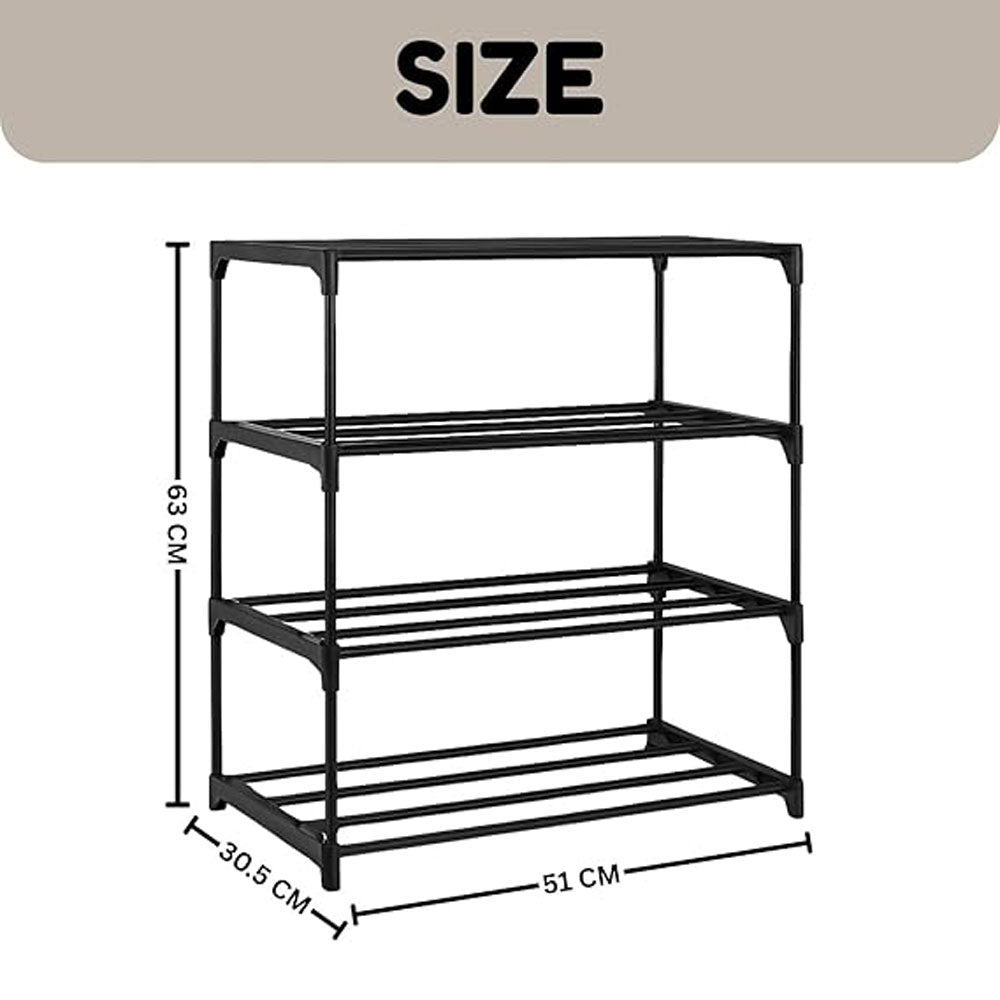 Alexin 4 Tier Shoe Rack with Shelf, Folding Shoe Rack for Bedroom, Living Room,Entryway, Black,Footwear Stand for Home, Shoe Rack Plastic Home Furniture