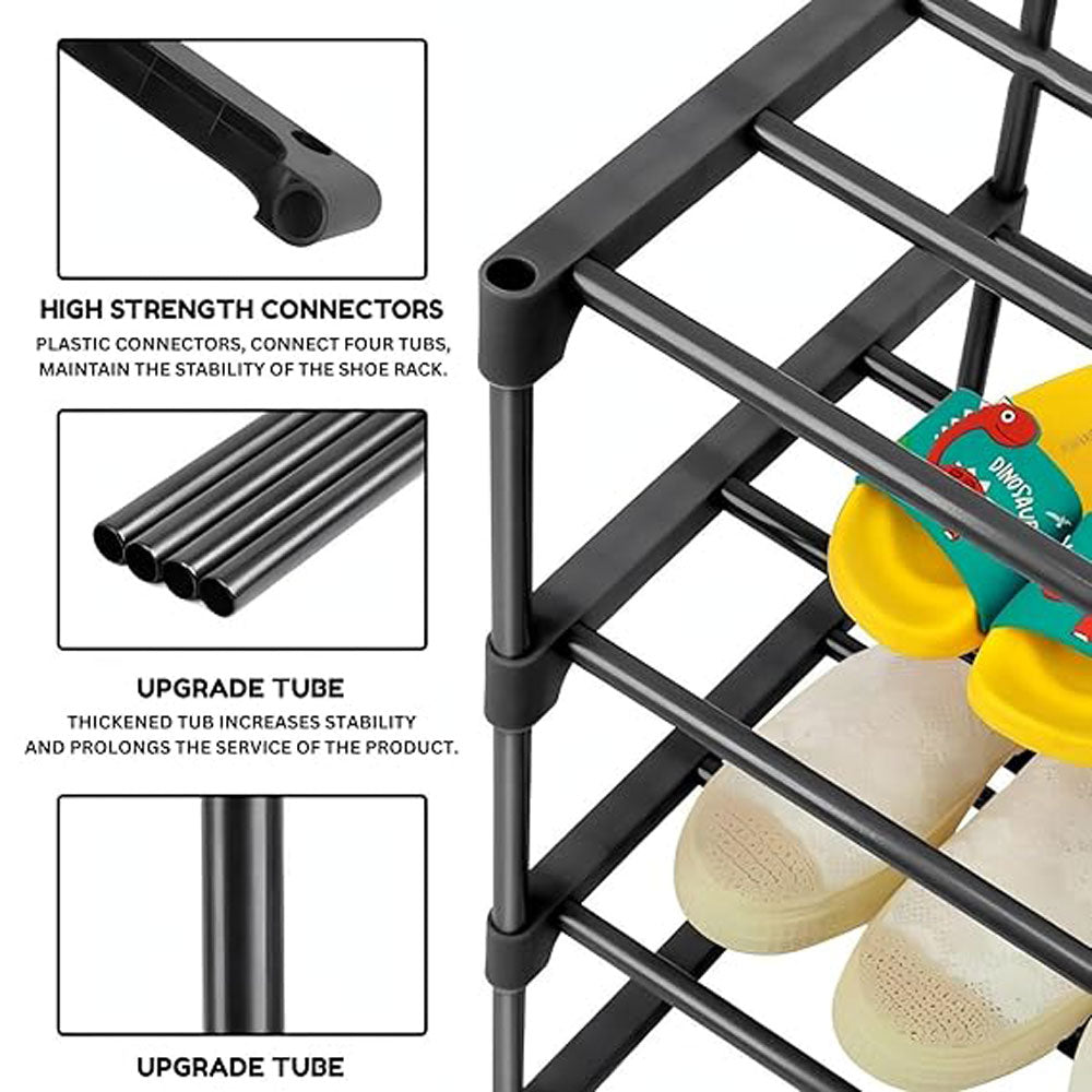 Alexin 4 Tier Shoe Rack with Shelf, Folding Shoe Rack for Bedroom, Living Room,Entryway, Black,Footwear Stand for Home, Shoe Rack Plastic Home Furniture