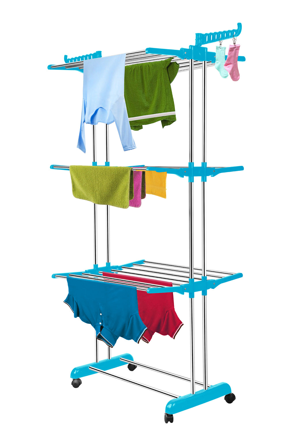 Alexin Stainless Steel 4 Tier Big Clothes Drying Stand/Foldable Laundry Rack/Cloth Dryer/Hanger for Clothing/Outdoor/Indoor/Balcony Space Saver for Home (Blue)